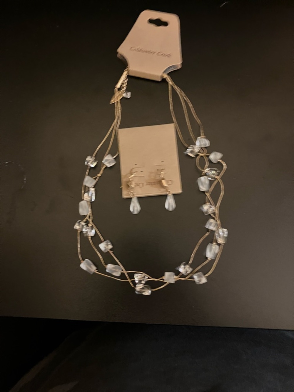 Coldwater Creek Gold-Tone Layered Necklace and Earrings with Frosted White Beads